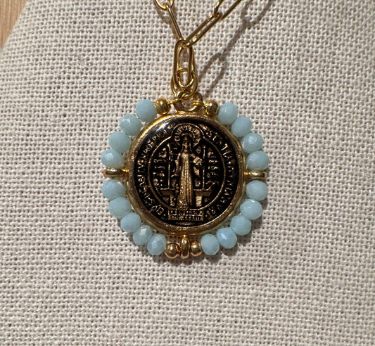 Medalla San Benito celeste