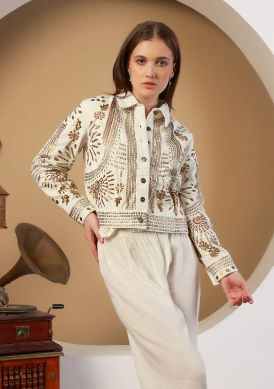 Chaqueta blanca lentejuela dorada