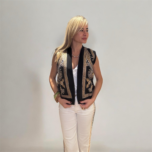 Chaleco joya negro y dorado