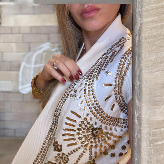 Chaleco joya blanco y dorado