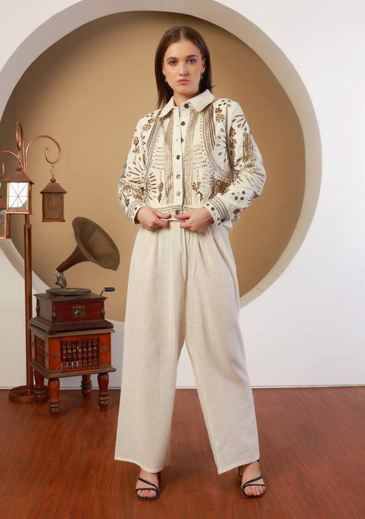 Chaqueta blanca lentejuela dorada